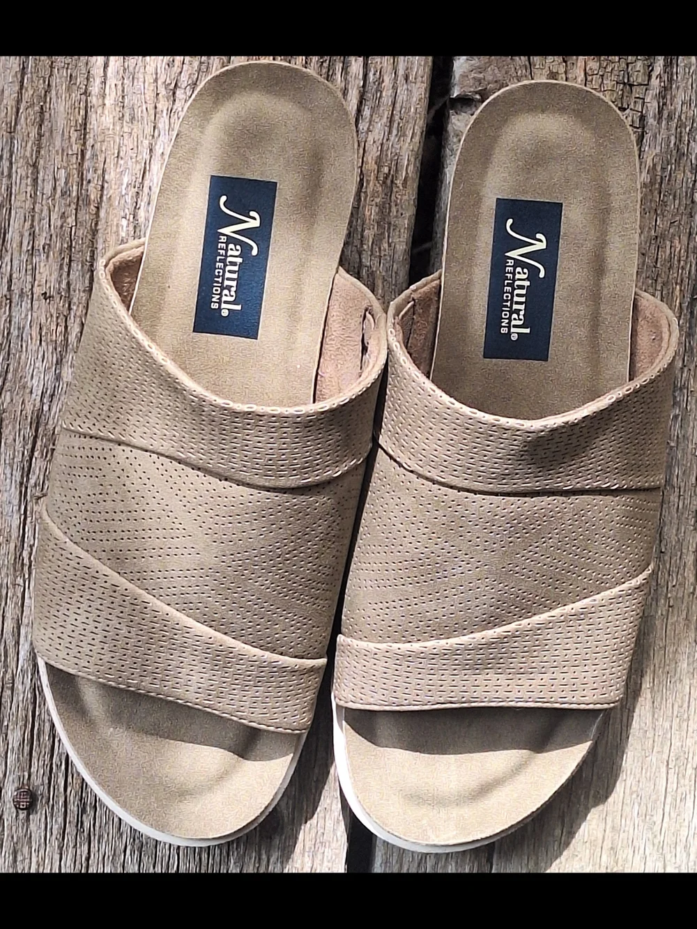 Natural Reflections Tan Slip-On Perforated Mule Sandals Size 7